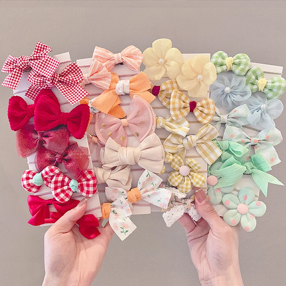 10pcs/Set Children Bowknot Flower Hair Rope Candy Color Bow Hairbands for Women Girls Ponytail Rubber Bands Scrunchies Xmas Gift