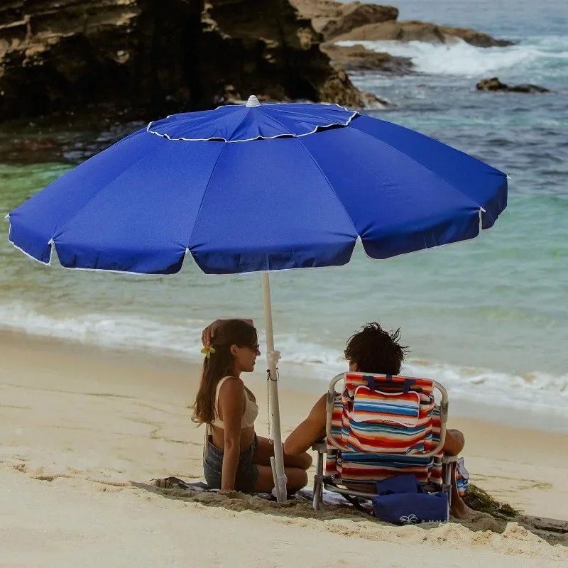 Beach Umbrella with sandanchor,Heavy Duty High Wind Portable Outdoor Umbrellas with  Protection,AirVents,Push Button Tilt Pole,