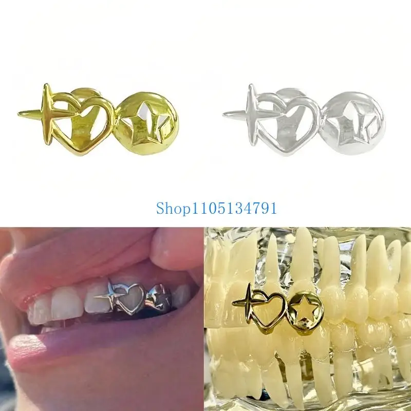 

98km Vintage Silver Gold Unisex Hollow Heart Stars Teeth Caps Lightweight Dental Jewelry For Parties Weddings Daily Wear