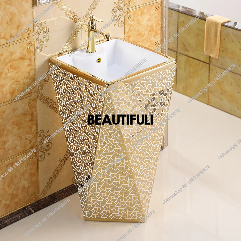 European bathroom gold diamond column basin floor-to-ceiling bar integrated column basin balcony washbasin