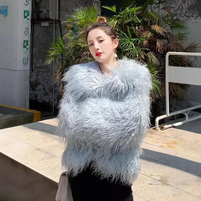 Faux Fur Women's Wear, Beach Wool Lapel Fur Coat, Winter New Collection Fashionable Loose Fur Top Elegant and Stylish Coat Trend