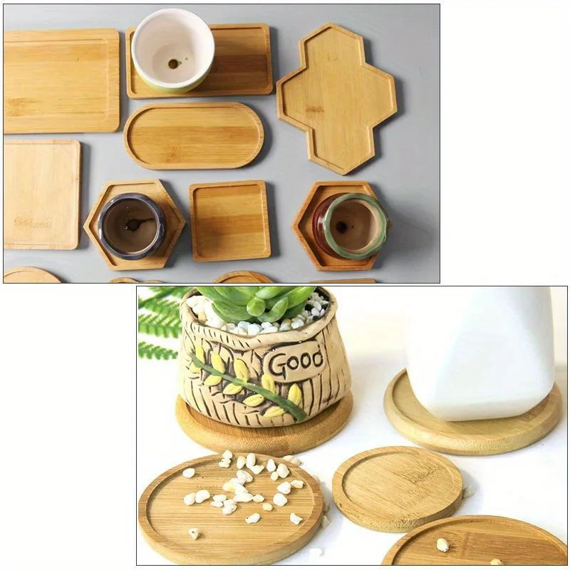 7style Bamboo Cup Coasters Multi Bamboo Tray Wood Saucer Flower Pot Tray Cup Pad Coaster for Kitchen Decorative Home Decor