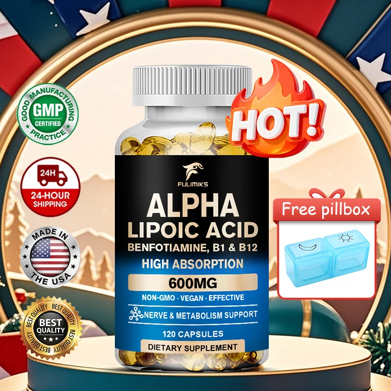 

Alpha Lipoic Acid Capsules with Vitamin B12, for Energy, Support Heart Health, Neuropathy Relief, Dietary Supplemen, Non-GMO