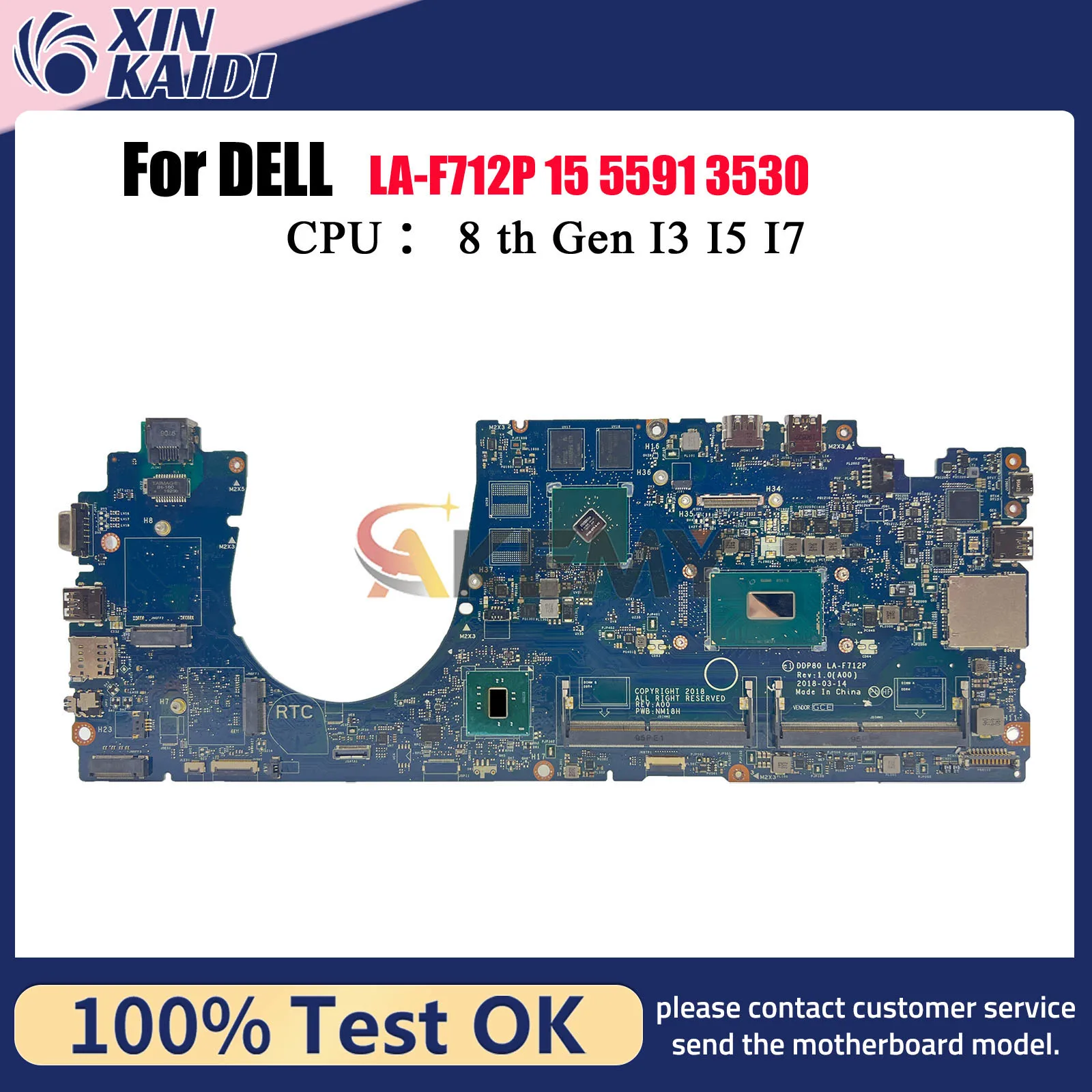 

Материнская плата для ноутбука DELL Latitude 3530 5591 LA-F712P с процессором i5 i7 8th 07TTKR 0T73CF 03YC67 0C38P6, 100% протестировано, ОК