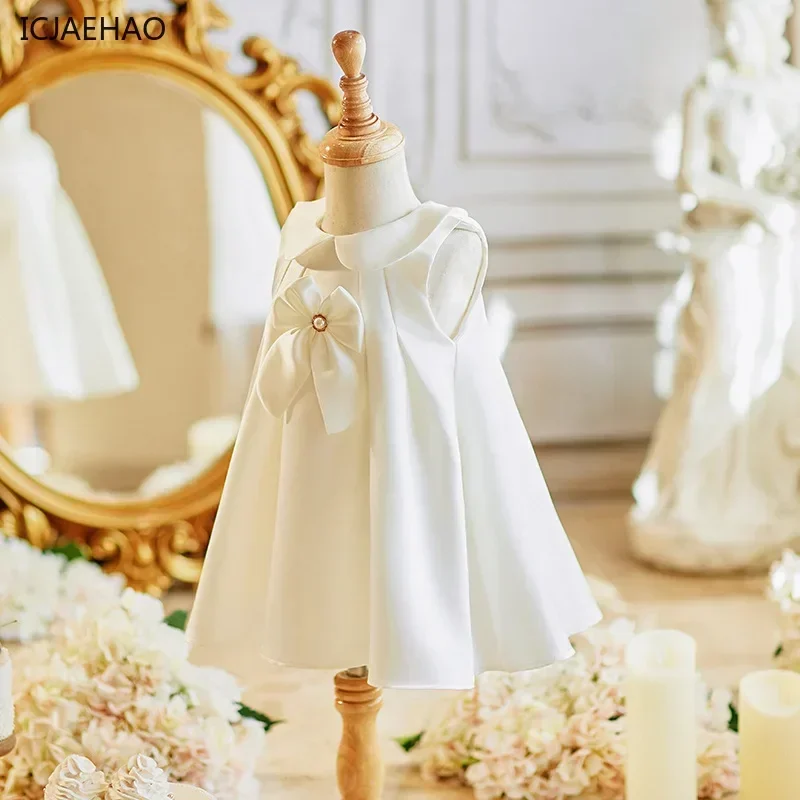 

2025 White Dress for Newborns Baby Girl Birthday Party Dresses Wedding Flowe Princess Elegan Children Grasp Week Costume Vestido