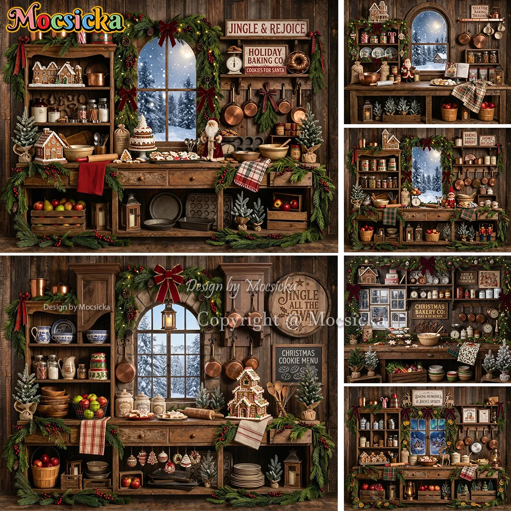 Kitchen Baking Background - Фон для фотосъемки Mocsicka: Рождественская деревенская