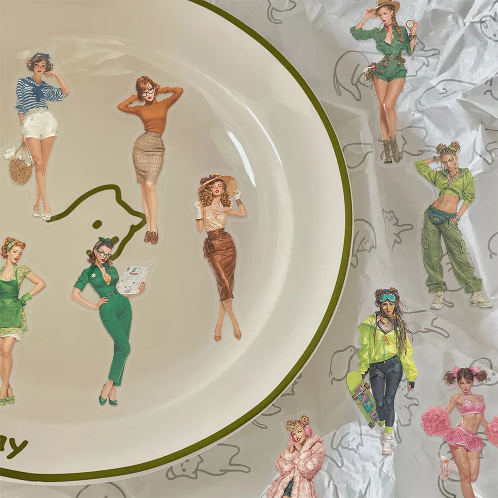 10/30/50pcs Vintage Sexy Pin up Pop Girls Stickers Cartoon Adult Decals Laptop Suitcase Phone Transparent PET Sticker Decoration