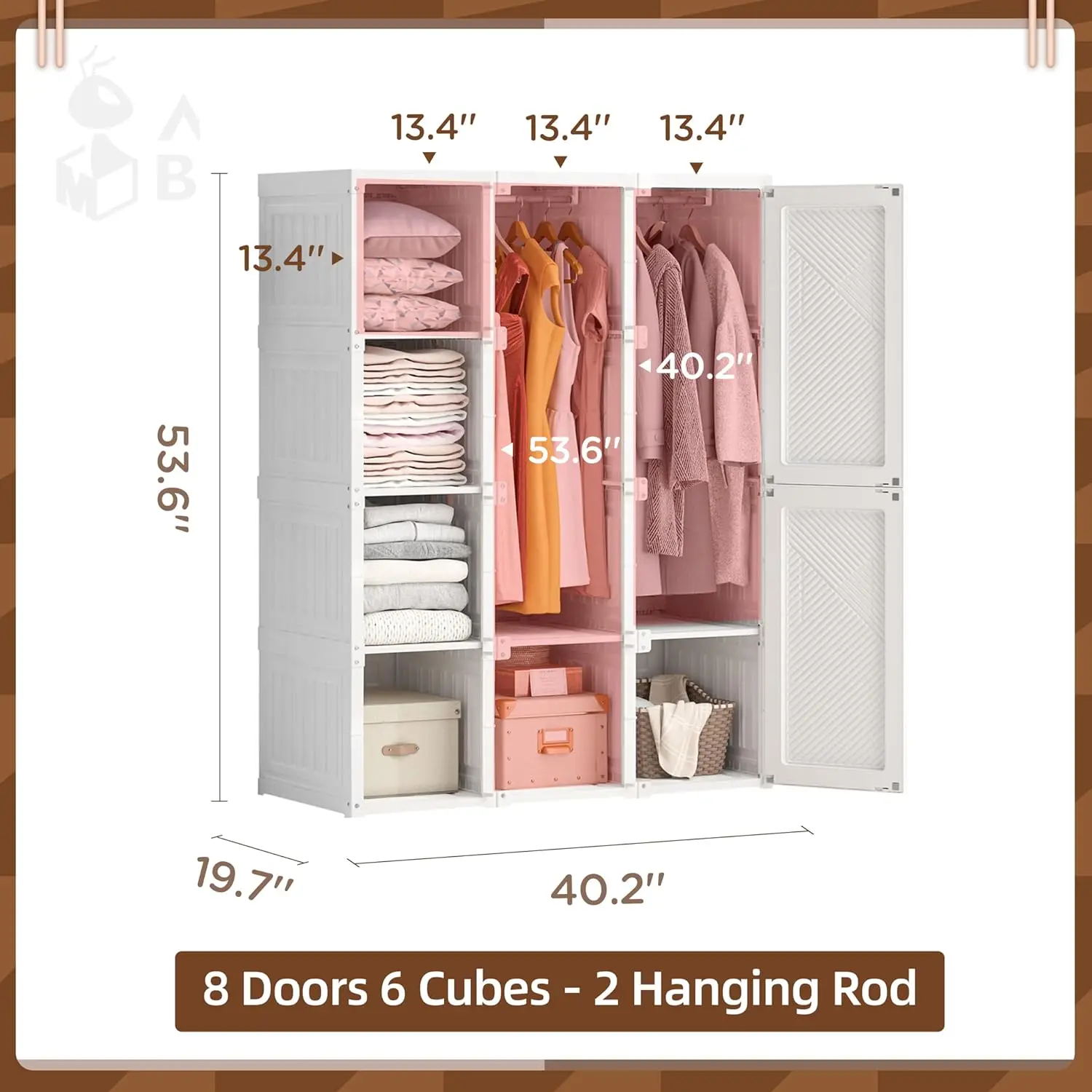 Portable Wardrobe Closet Storage Organizer for Clothes,Folding Plastic Wardrobe with Magnetic Door and Easy Assembly 8 Doors-6 C