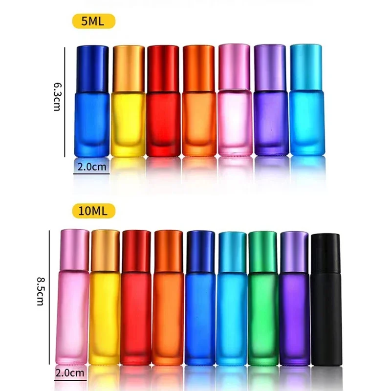 5Pcs 5ml 10ml Portable Frosted Glass Essential Oil Roller Bottles Refillable Roll-on Vials With Opener Funnels For Aromatherapy