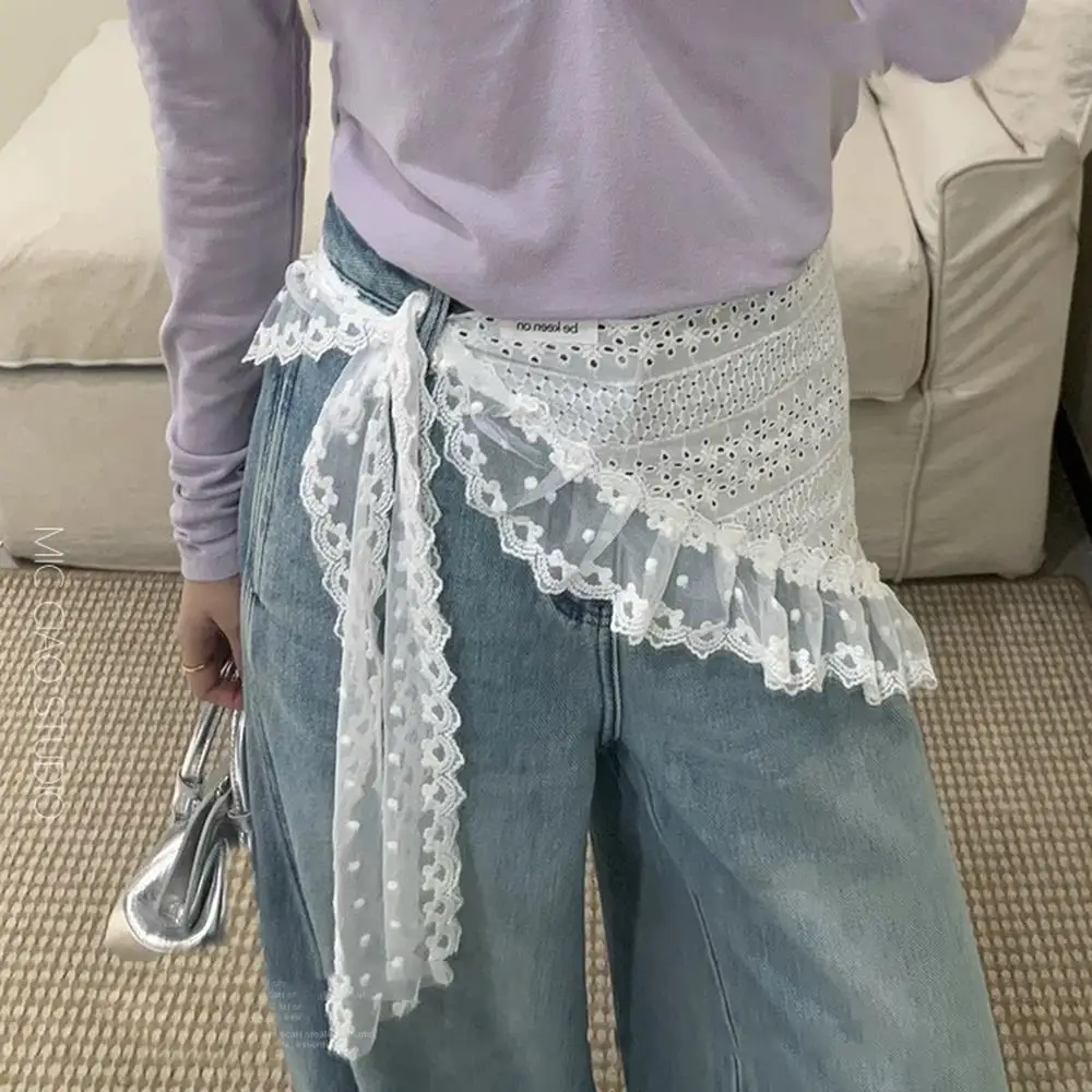 レトロレーストリムスカーフ女性三角ヘッドスカーフ Y2K 女の子刺繍レースネックスカーフ白レースアップ旅行写真ヘッドバンドラップ