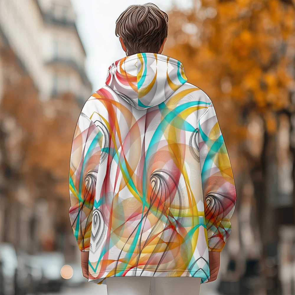 Man winter clothing, New in Down Coats, new Circular graffiti design cotton-padded jacket clothing, feather print pocket zipper