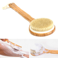 Natural Bristle Exfoliating Bath Brush with Extra Long Handle - Wooden Brush for Back Body Scrub, Scrubber Massager for Shower S