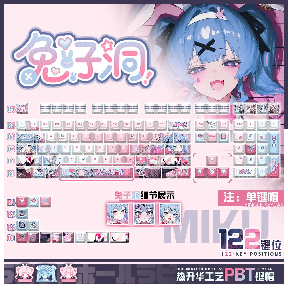 

Anime Rabbit Hole Theme Keycaps Set PBT Cherry Profile Custom Original Handmade Keycaps for Mechanical Keyboard Accessories DIY