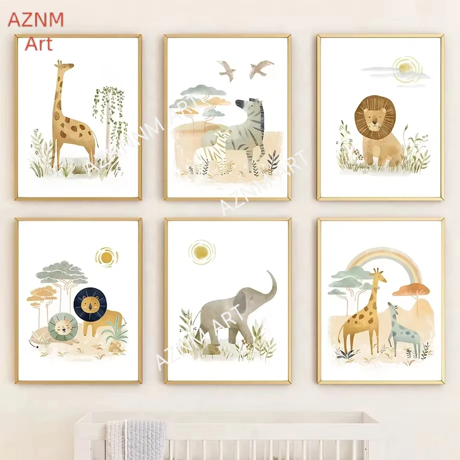 Lion Elephant Giraffe Zebra Quotes Wall Art Canvas Painting Nordic Posters and Prints Murals Children's Room Decoration Images