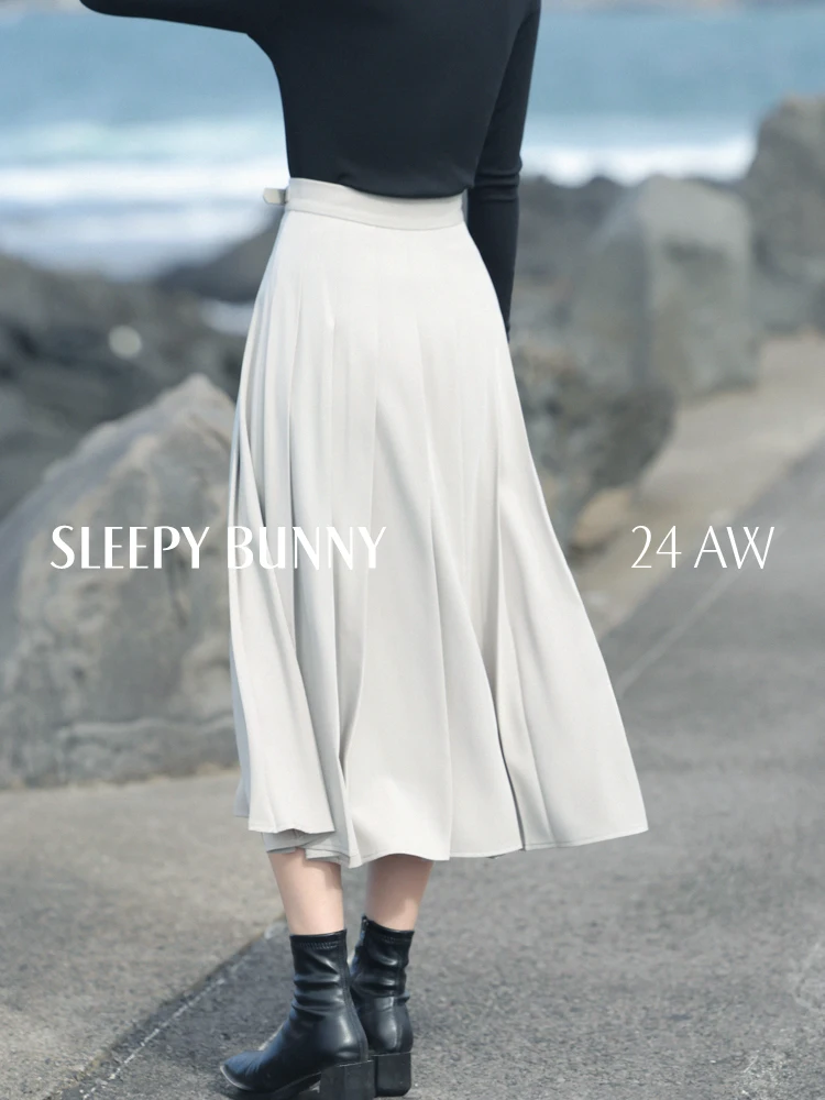 

Elegant High Waist A-Line Skirt Pleated Midi Swing Skirt Slimming Casual Autumn Skirt for Women Flowy Draped Office Lady Outfit