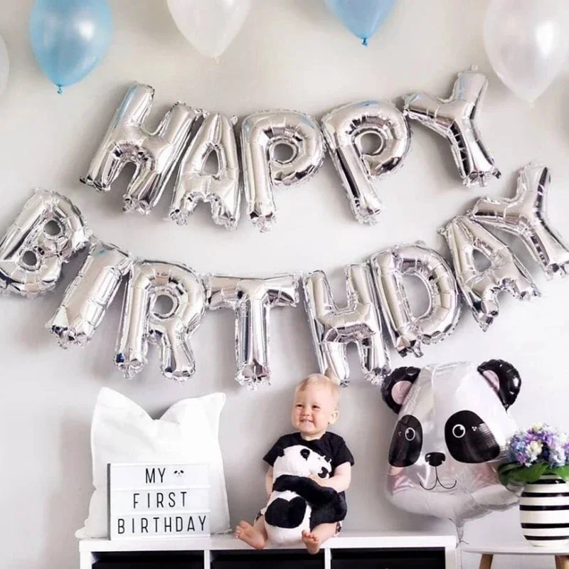 Silver Happy Birthday Party Balloon Set Kids Birthday Balloon Aluminum Foil Letter Balloon Used for Birthday Party Decoration