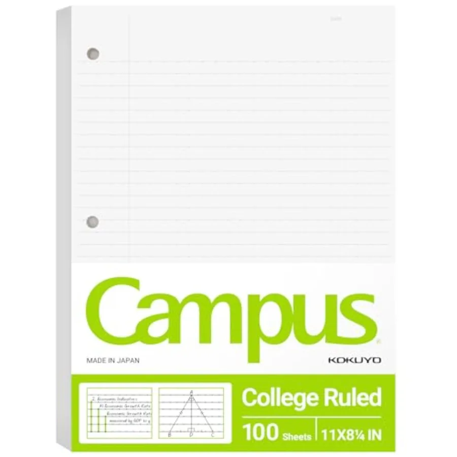 

Campus Loose Leaf Paper for 3 Ring Binders, 8-1/4"x11", College Ruled Notebook Paper, 100 Sheets, 70 GSM Japanese Smooth Paper