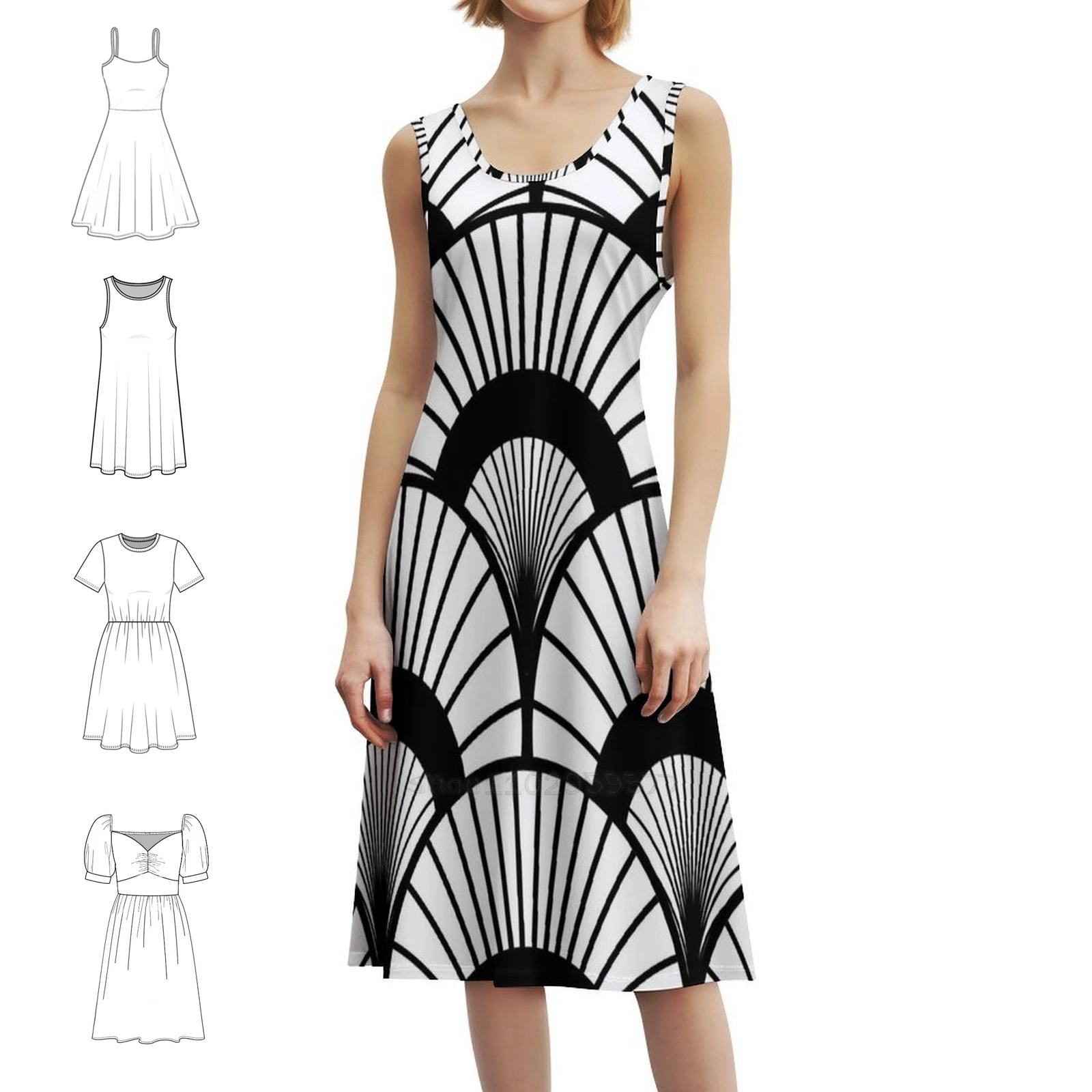 أبيض وأسود آرت ديكو نمط المرأة الهيب هوب الشارع الشهير اللباس الرسم طباعة حزب نادي ارتداء الأشكال الفنية نمط أسود أبيض #1