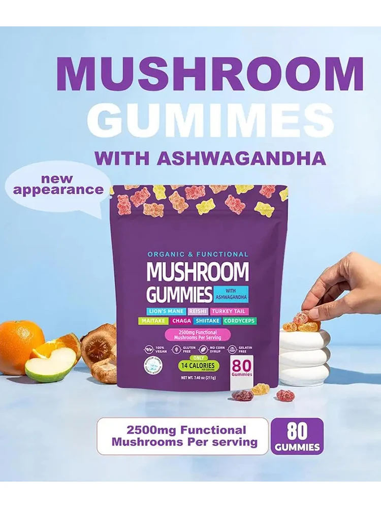 Mushroom Gummies - Functional Edible Funghi Vitamin Supplement Gummy Bears/Candies for Health Benefits