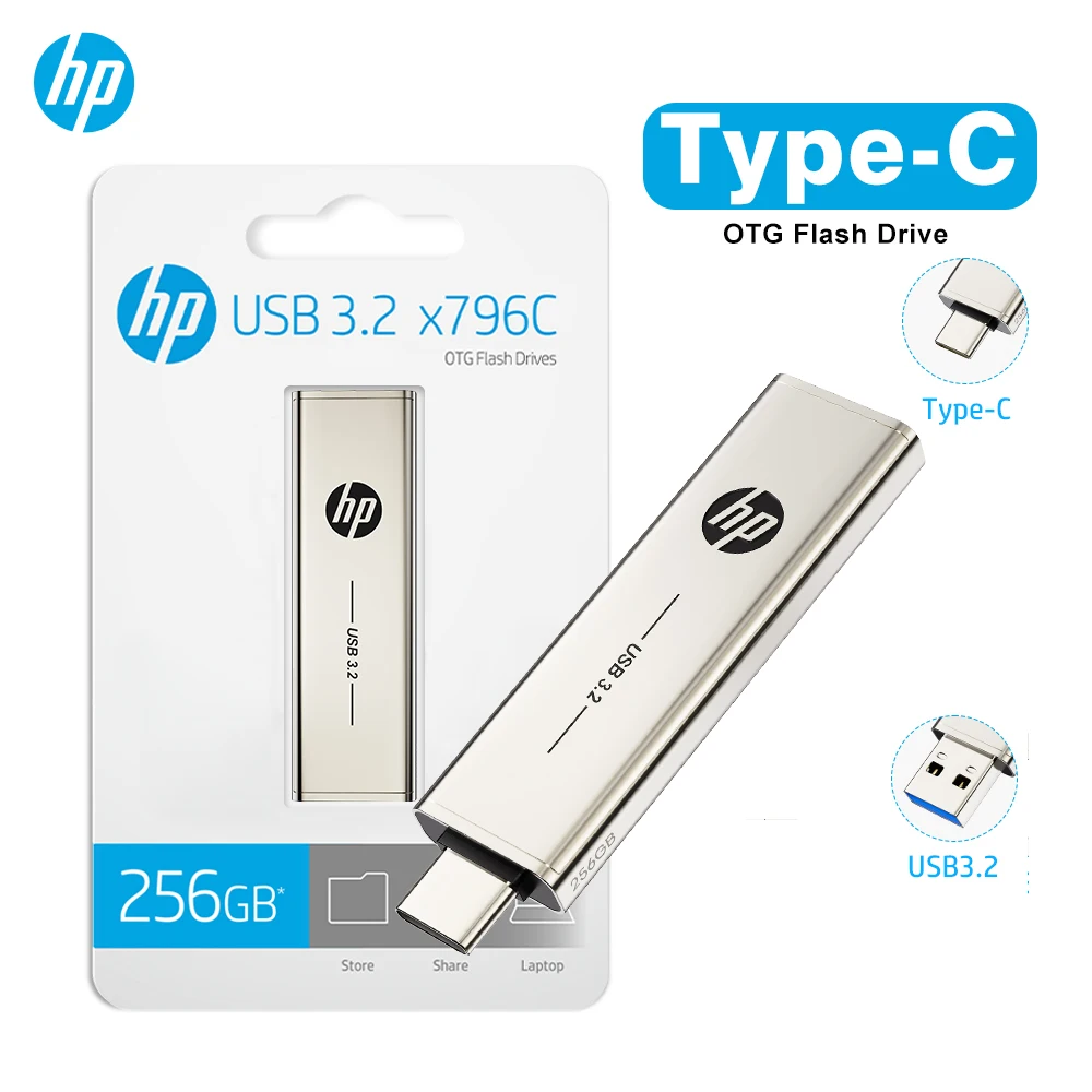 

HP Metal OTG 2 в 1 Type C флэш-накопитель 256 ГБ USB-накопитель 64 ГБ 128 ГБ флэш-накопитель Pendrive memoria usb