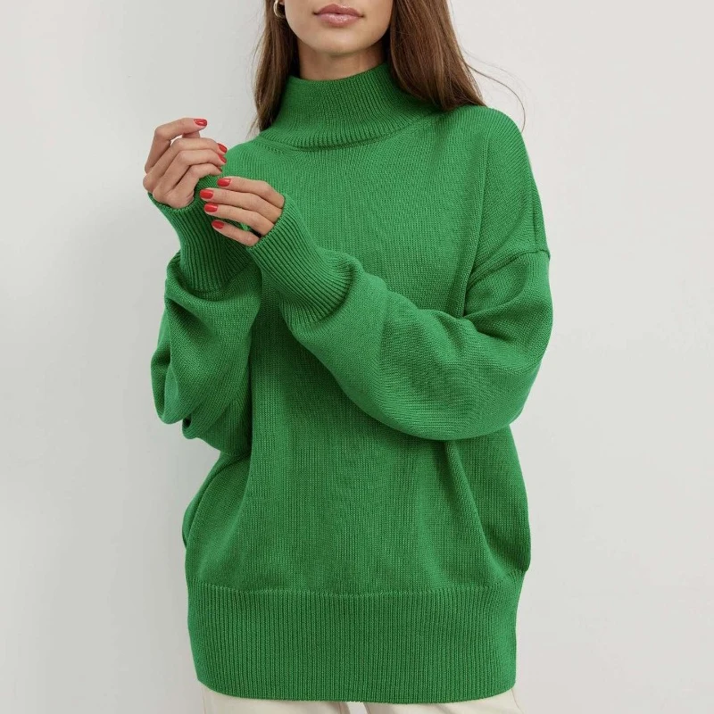 

Autumn Thicken Knitted Pullovers Sweaters Women Winter Loose Half High Neck Jumpers Sweater Vintage Casual Warm Knitwears 29026