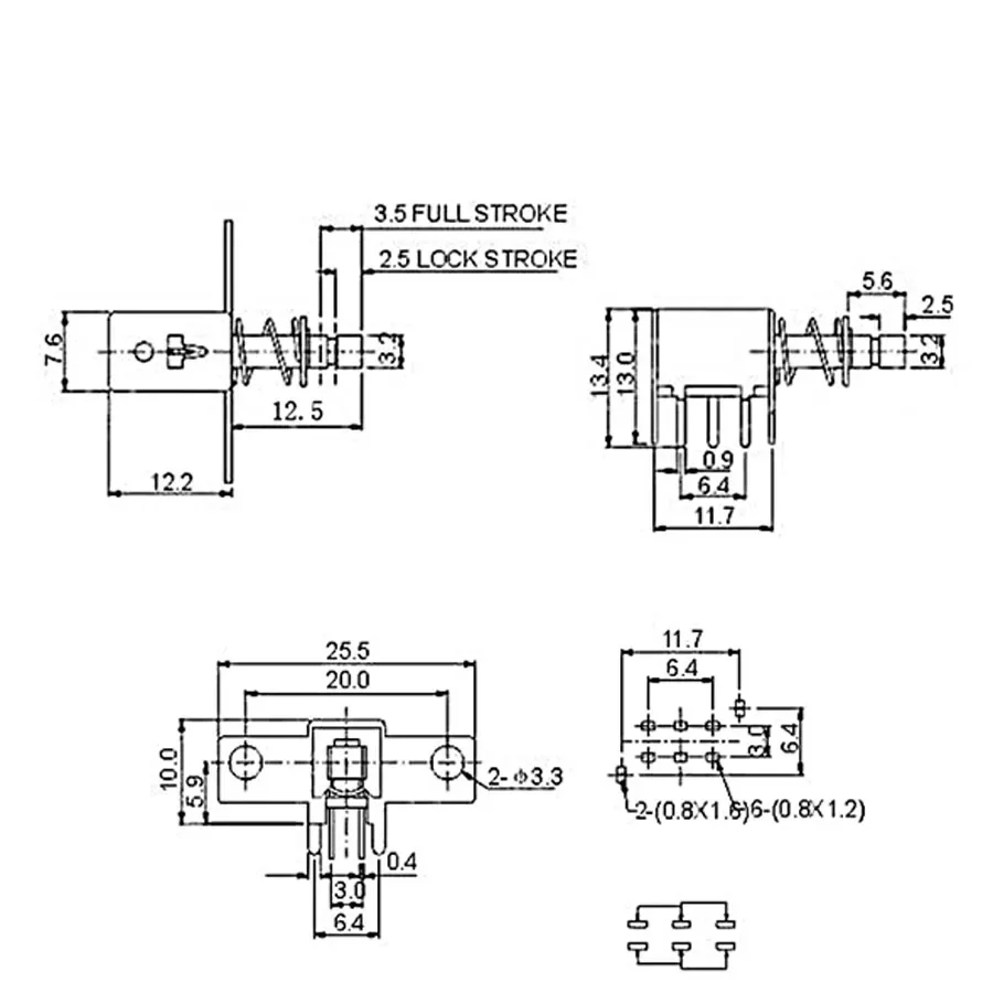 1-5Pcs A03-08 6Pin TV PS22F24 Power Switch With Spring Self-locking Unlocked Red DC 12V 50MA Unidirection Push-button Switch