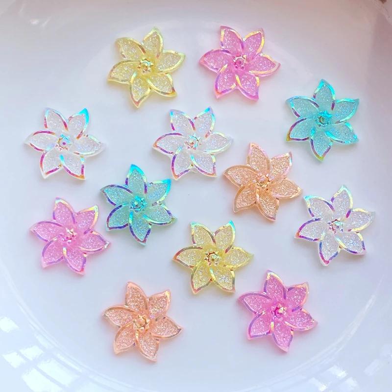 100Pcs New Cute Mini Shining Flowers Flat Back Resin Cabochons Scrapbooking DIY Jewelry Craft Decoration Accessorie