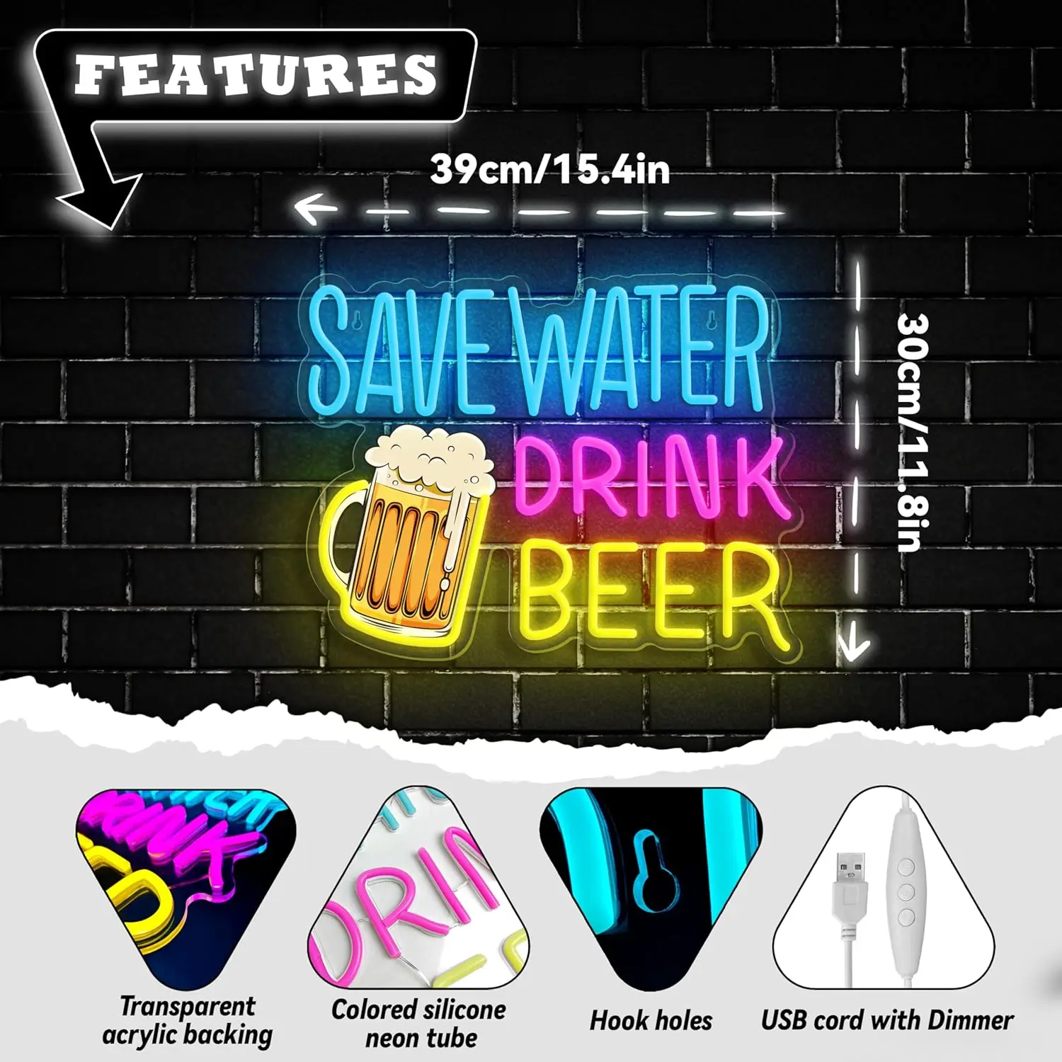 توفير المياه شرب البيرة النيون تسجيل عكس الضوء LED البيرة النيون أضواء جدار ديكور للمنزل البيرة بار رجل الكهف حانة مطعم بيسترو نادي P