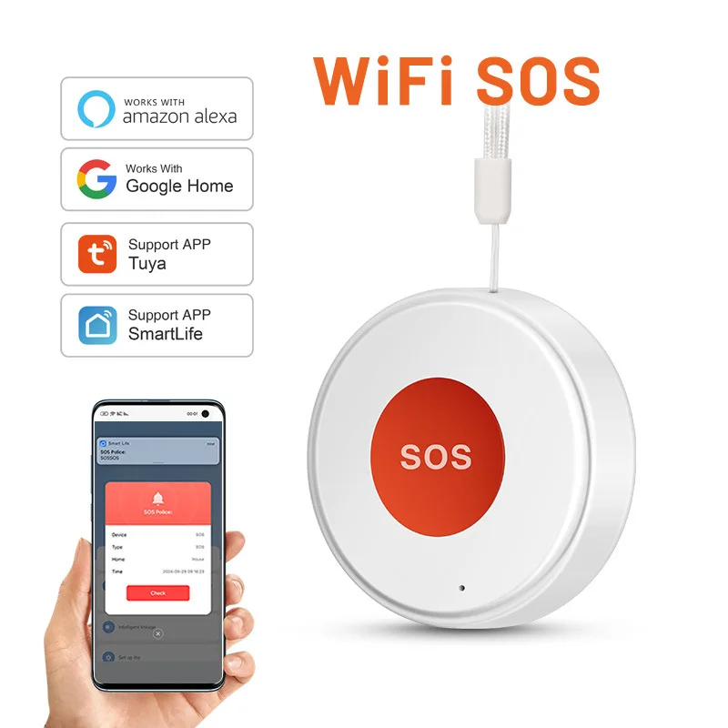

Wifi Doodle Smart Security Sos Emergency Alarm Button Smart Switch Home Security Alarm Sensor Rechargeable Elderly Monitoring