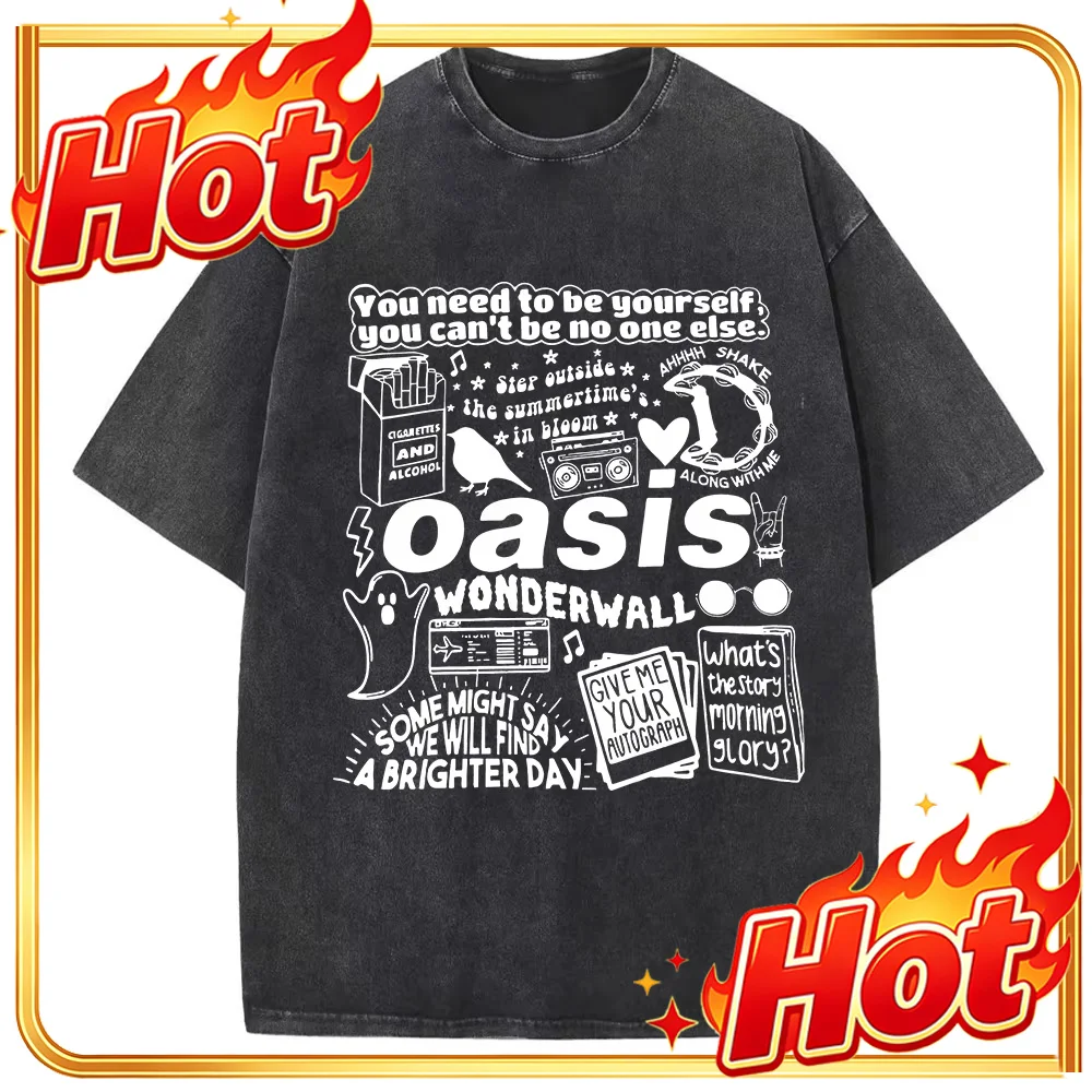 Custom 2026 New Hot Sale Fashion Summer Oasis Live 25 Tour Washed Men Women T-shirt Harajuku O Neck Shirt For Fans Gift Printed