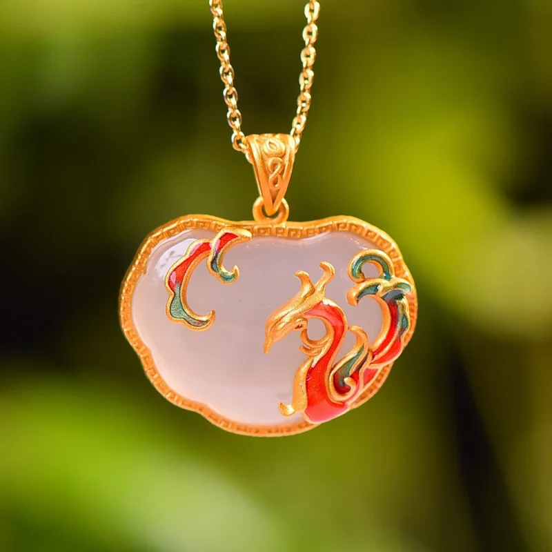 

Natural Hetian Jade Purple Ruyi Pendant S925 Silver Enamel Women'S Auspicious Lock Necklace