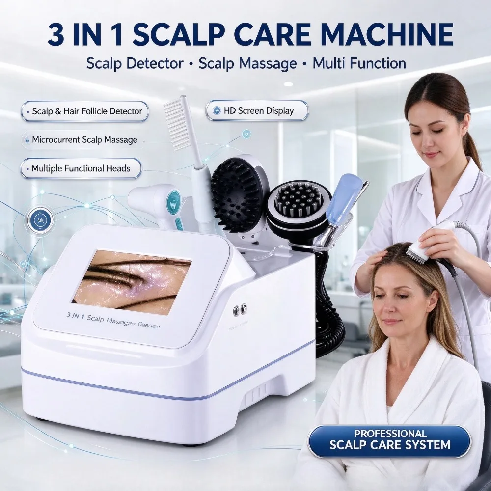 3 In 1 Scalp Care Machine Scalp Detector Hair Follicle Analyzer Microcurrent Scalp Massage Device Hair Salon Equipment