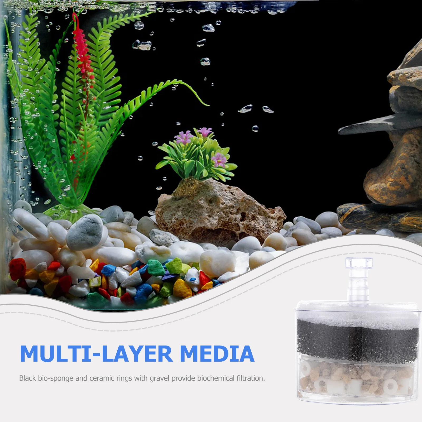

Internal Corner Air Driven Filter Multi-Layer Sponge Rings Mechanical Biochemical Filtration for Fish Tank Aquarium