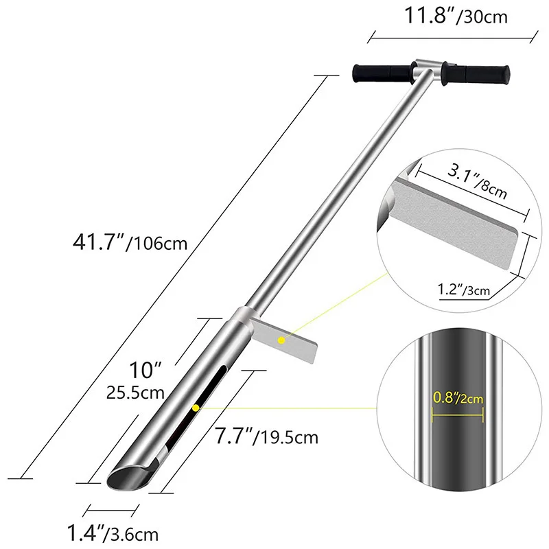 Soil Sampler Probe Stainless Steel Tube T-Handle Soil Test Kit with Ejector and Foot Pedals