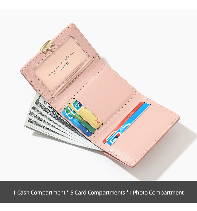 2025シンプルショートソリッドカラーレディース財布学生三つ折りPUレザーコインカードバッグシルバー財布