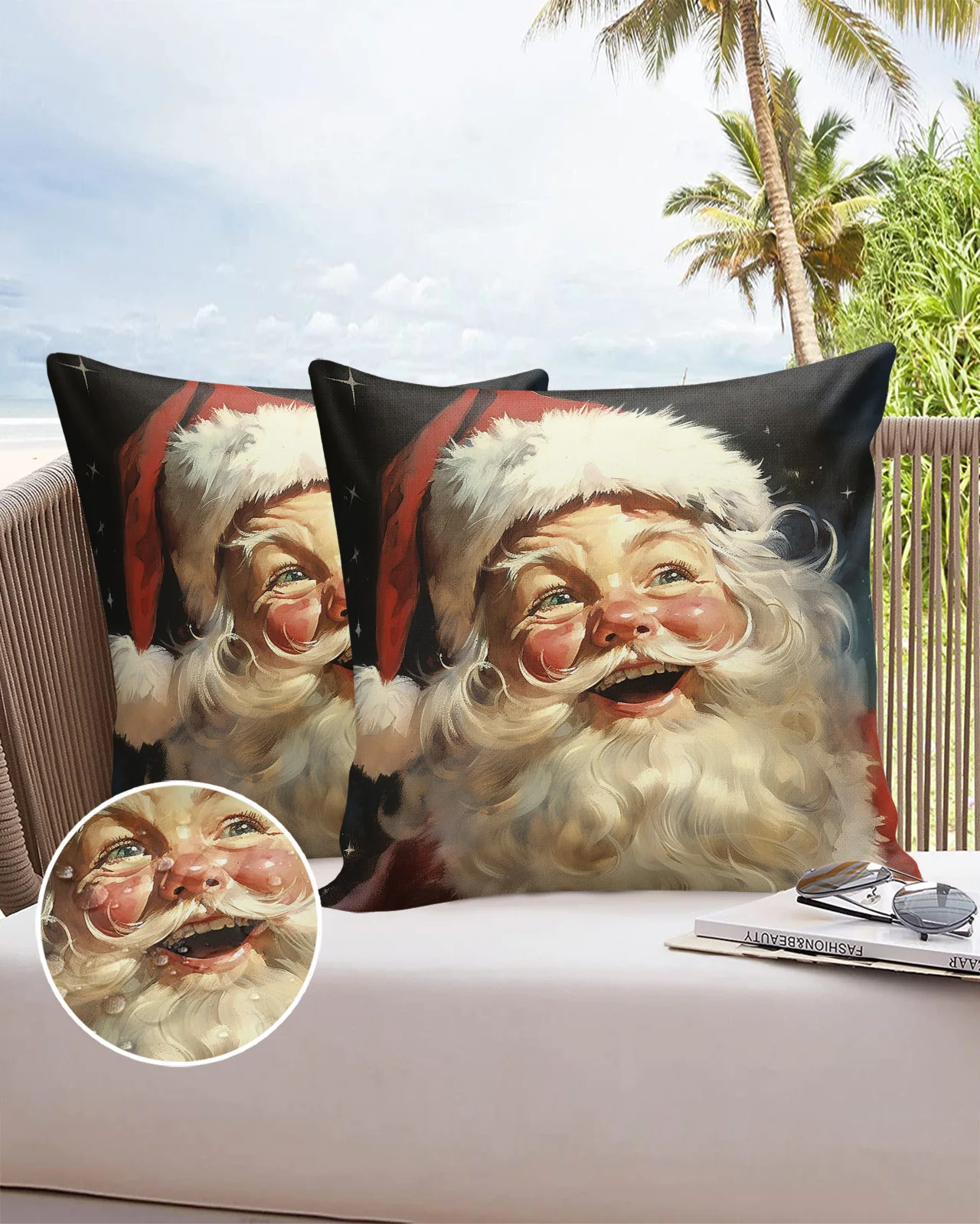 

Christmas Santa Claus Looks At The Sky A Smile 2/4PCS Outdoor Garden Waterproof Cushion Cover Home Decor 45/50/60cm Pillow Case