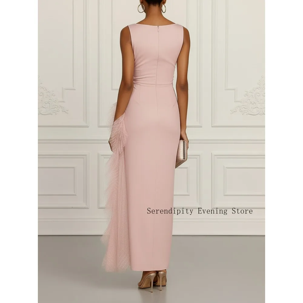 Customized Pink Mother of Birde Dresses 2026 for Women Wedding Ruched Knit Boat Neck Evening Dress Ruffles Prom Party Gowns