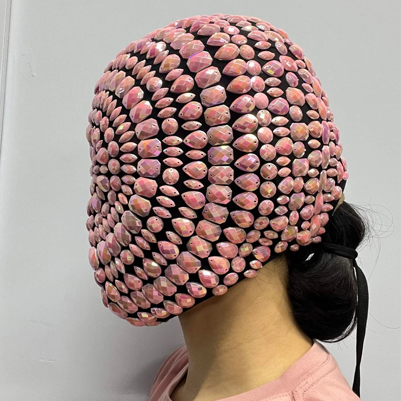 Männer Frauen Leistung Kopfbedeckung Strass Steine Kopf Ornament Halloween Nachtclub Pole Dance Kostüm Bühne Zubehör XS9817