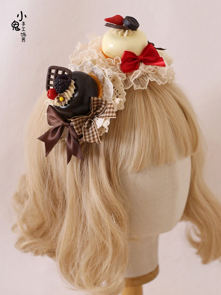 Sweetheart Cake Lolita Sweet Cute Sweet Flower Ball Headdress Pink Blue Coffee Bow Barrettes