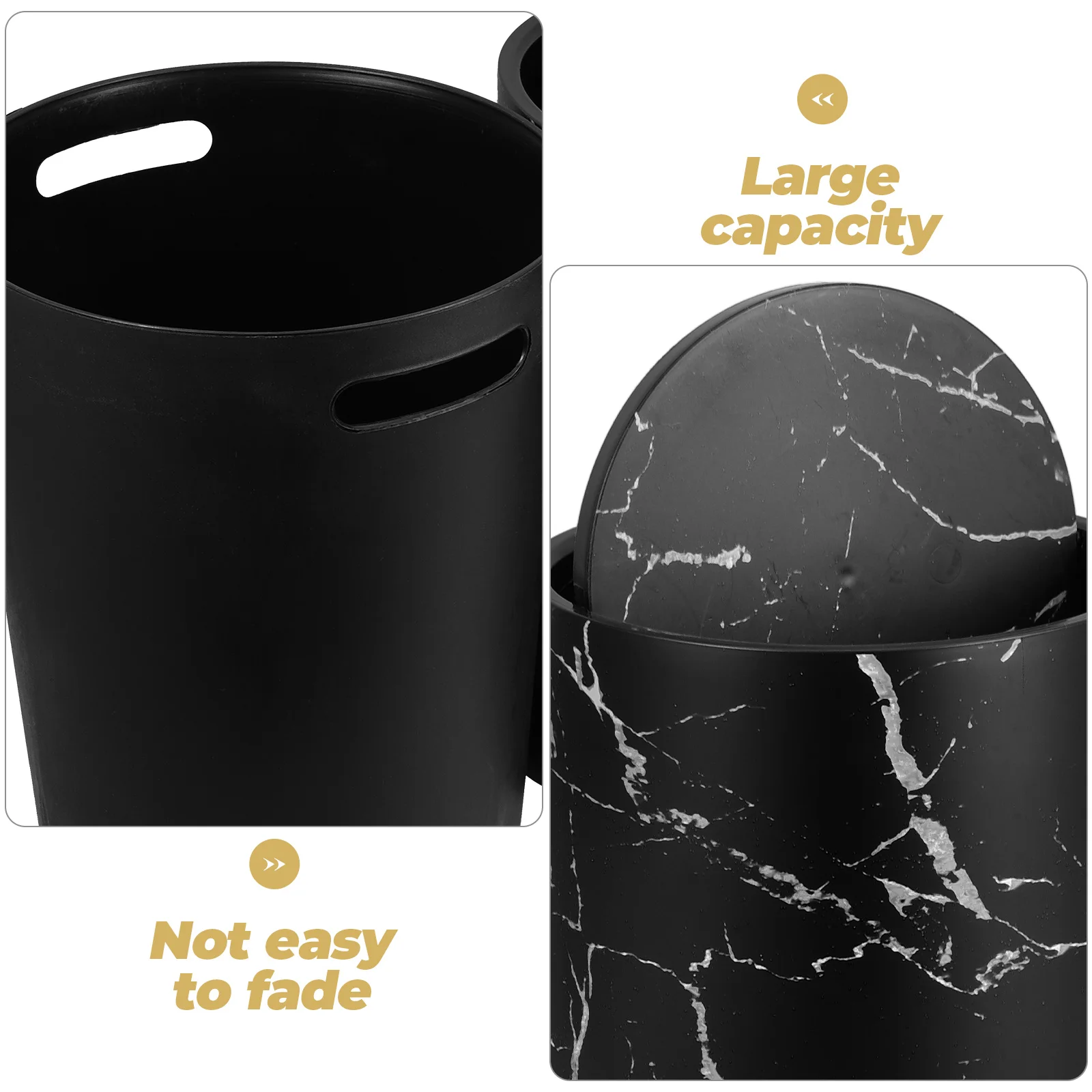 

Marbled Trash Can Garbage Household Kitchen Black Thickened Plastic Smooth Interior Food Leaks Multi Scene Family