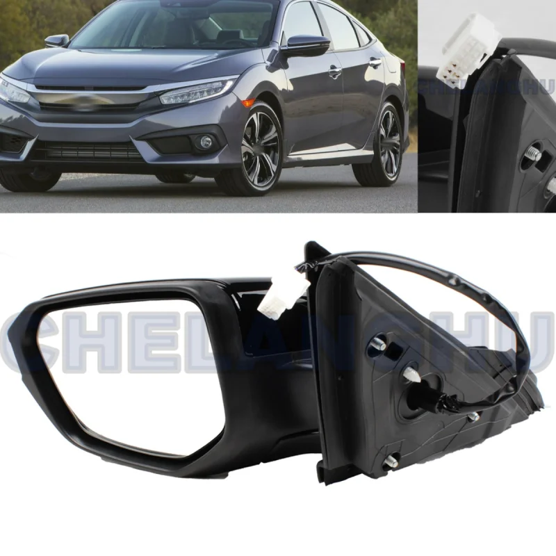 

Зеркало в сборе для Honda Civic 2016, 2017, 2018, 2019, 2020, 2021, американская версия, левая сторона, 5 контактов, черная окрашенная, с подогревом, регулировка мощности