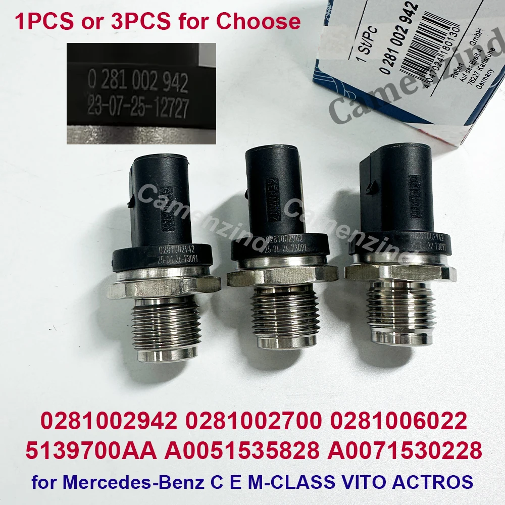 

1/3pcs 0281002942 0281002700 Fuel Rail Pressure Sensor A0071530228 A0051535828 for Mercedes Sprinter 2T 3T 4T Vito Actros Antos