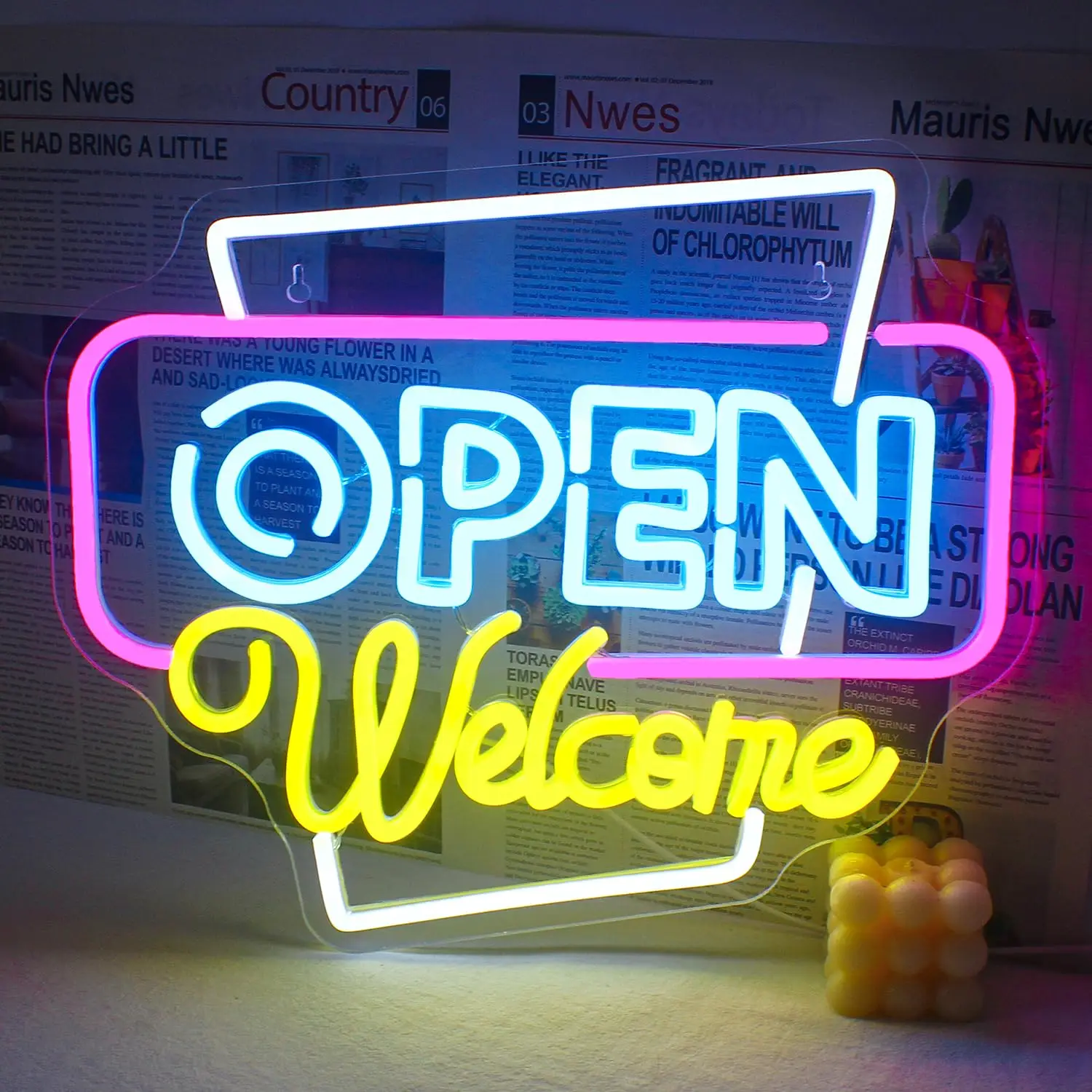 Open Welcome Neon Signs for Wall Decor Neon Light Up Open Sign with USB Powered for Business Bar Shop Salon Hotel Neon Signs