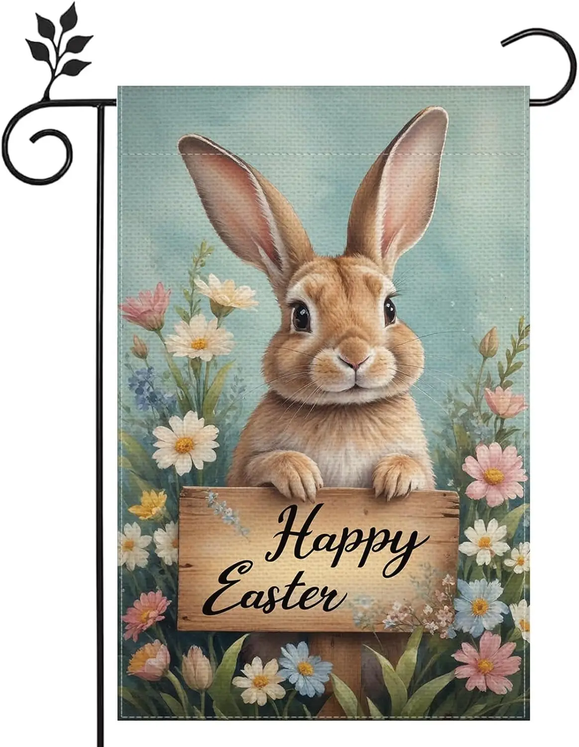 Happy Easter Bunny Eggs Flowers Garden Flag 12x18 inches Double-sided Burlap Outdoor Home Garden Lawn Farm Seasonal Spring S zzo