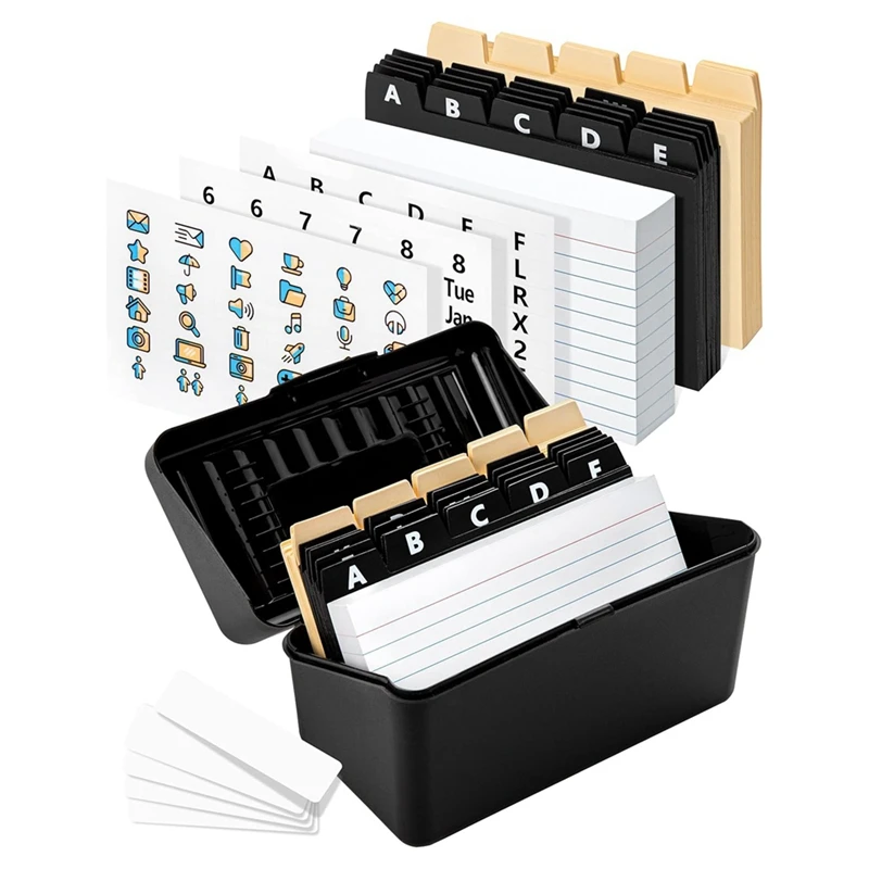 Index Card Holder Set 3X5inch - Heavy Duty Index Card Recipe Box With Dividers Ruled Cards & Stickers Easy To Use