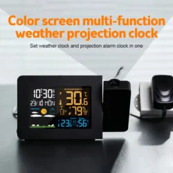 LED Indoor Outdoor Temperature Humidity Meter | Multifunction Projection Alarm Clock with Weather Forecast | for Home/Office