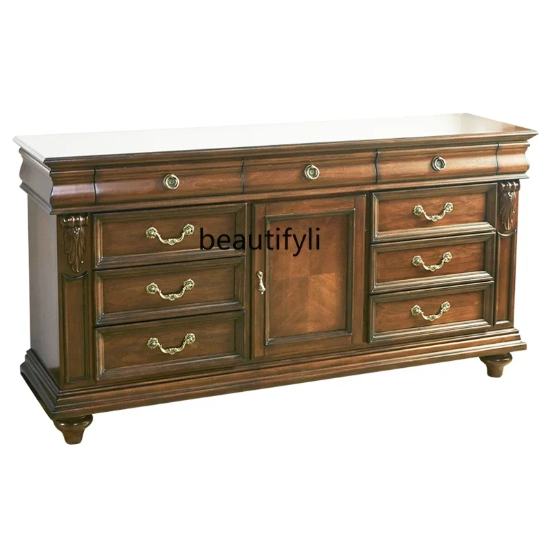 

F American solid wood carving flower folding mirror storage chest dresser oak