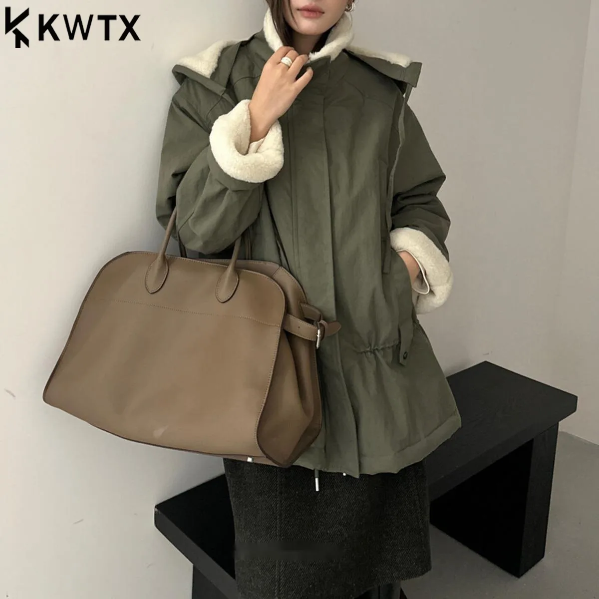 

KWTX Hot New Arrival Women’s Thick Cotton Coat Autumn Winter Color Block Detachable Hood Zip Casual Elegant Premium Quality