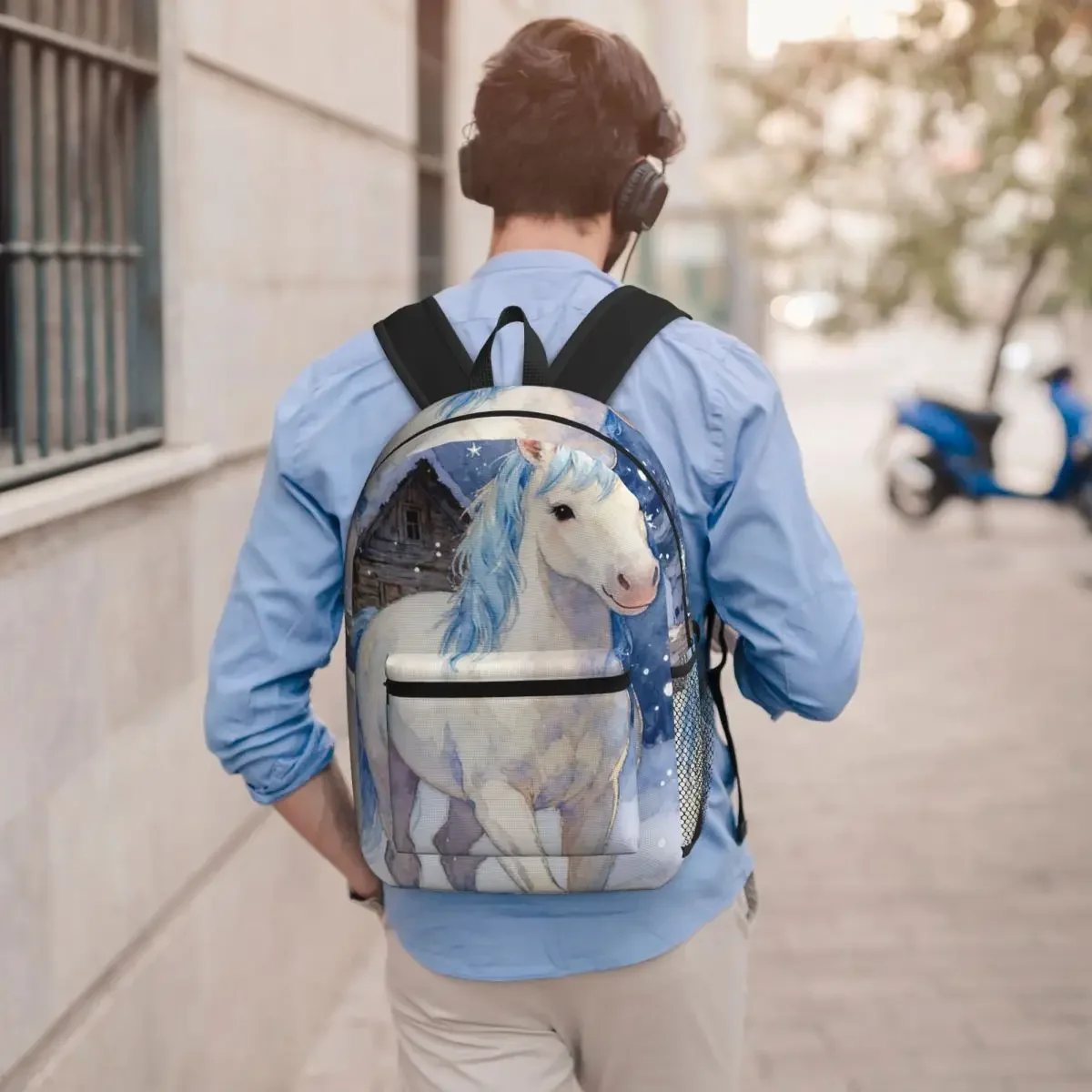 White Unicorn In The Snow Design Backpack Student BookBag Kids School Bag Laptop Shoulder Bags for Men Women
