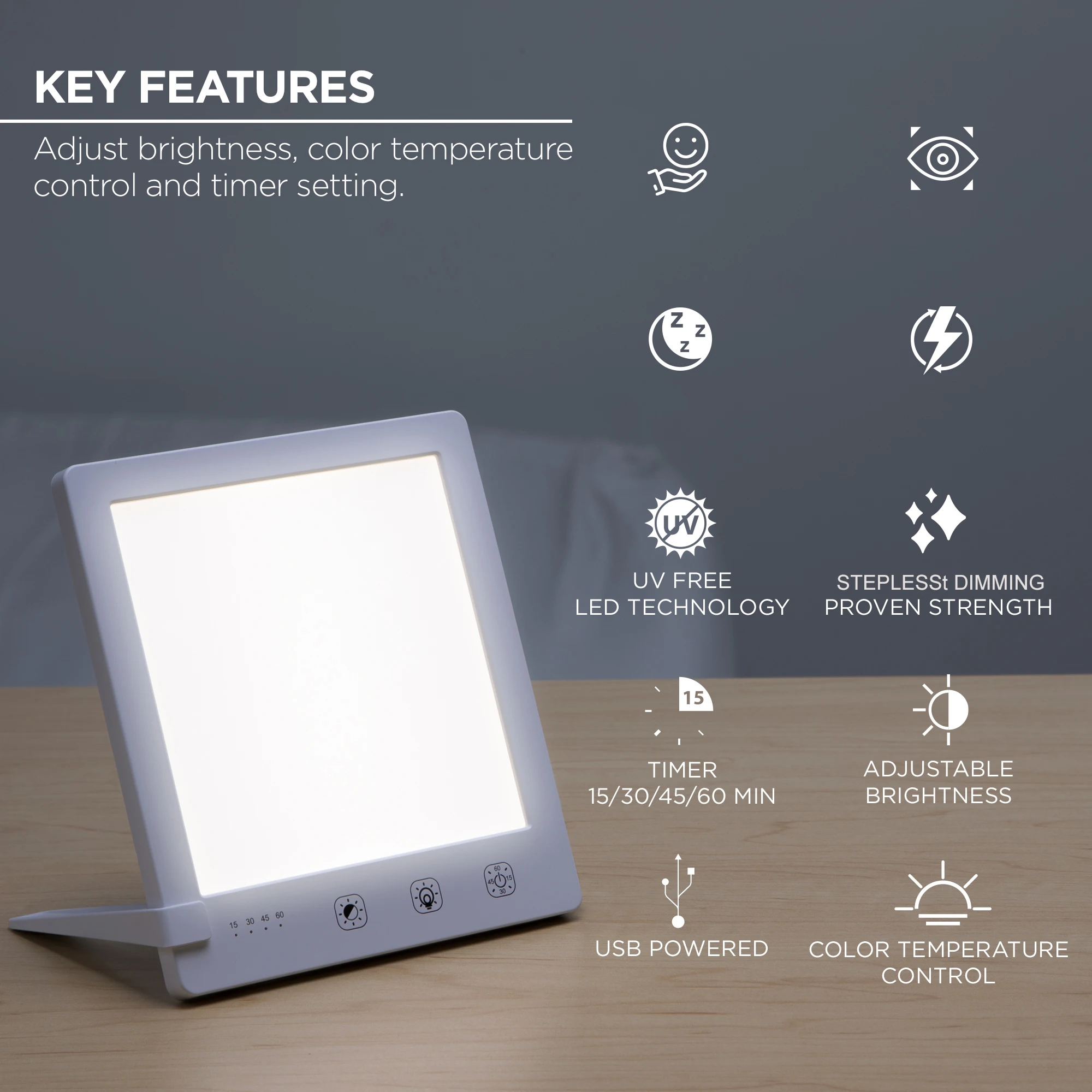 Uv-free SAD lamp, full-spectrum fluorescent lamp, timed night light, suitable for home/office, seasonal winter reflective lamp